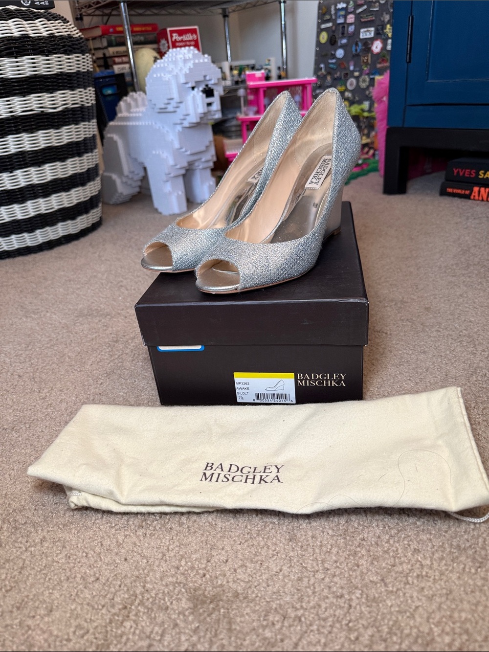Badgley Mischka Silver Sparkling Wedge Heels